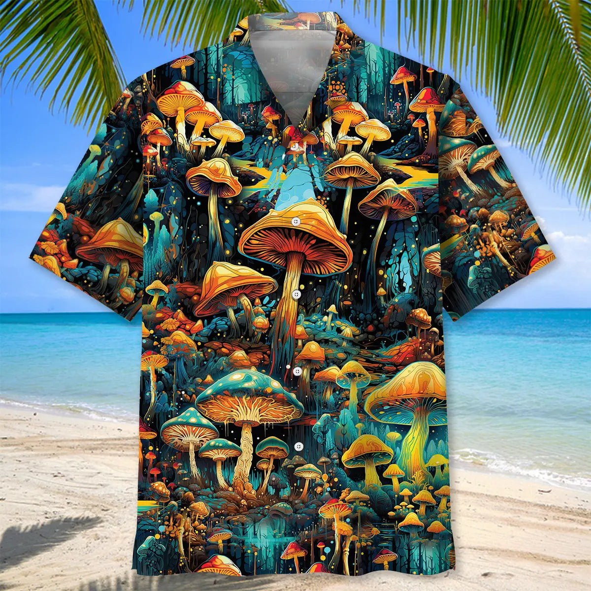 Orange Mushroom Hawaiian Shirt For Coastal Travel, Casual Events, And Comfortable Summer Wear