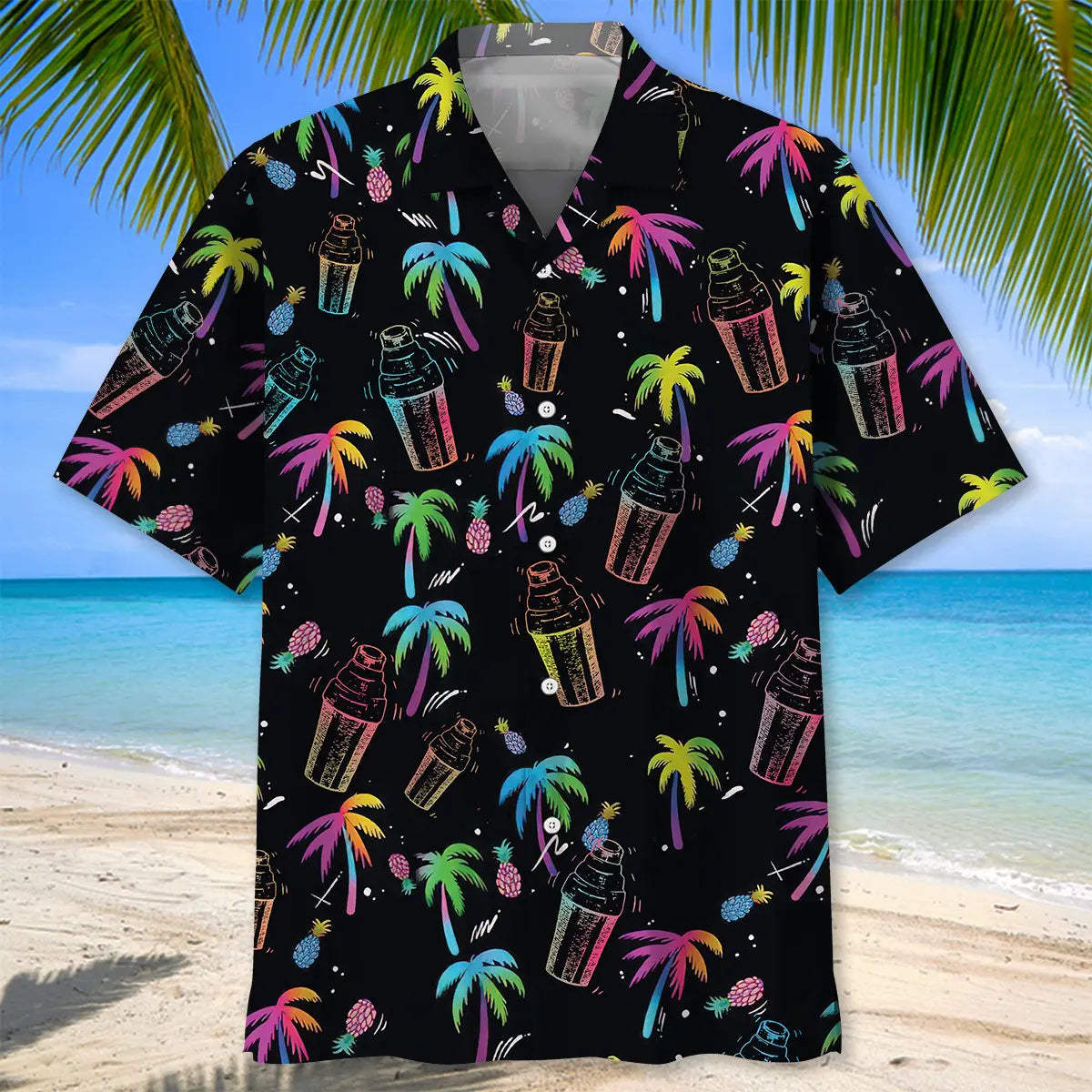 Palm Tree Shaker Bartender Hawaiian Shirt For Island Vacations, Resort Wear, And Relaxed Seasonal Style