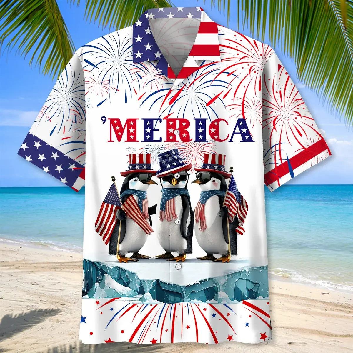 American Penguins Hawaiian Shirt For Patriotic Events, Summer Travel, And Casual Outdoor Wear