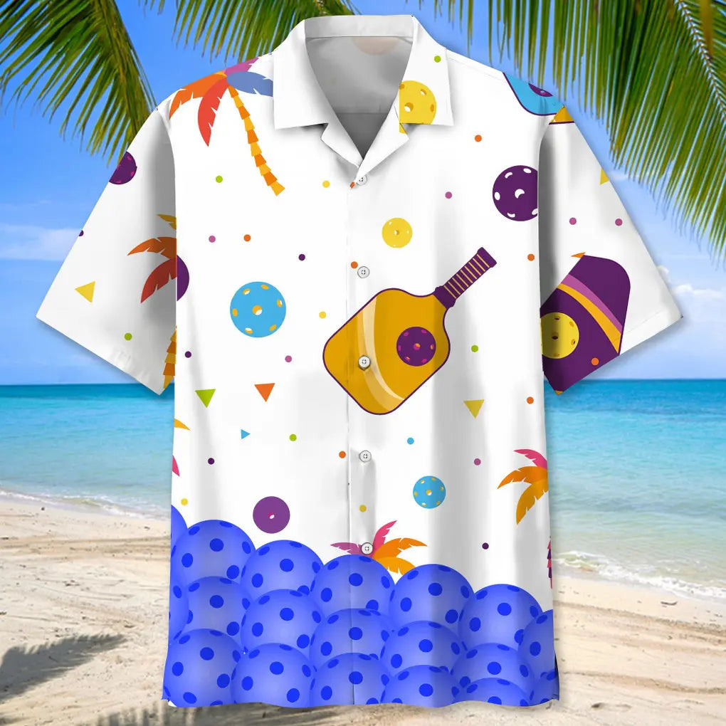 Pickleball Creative Pattern Hawaiian Shirt For Coastal Travel, Casual Events, And Comfortable Summer Wear