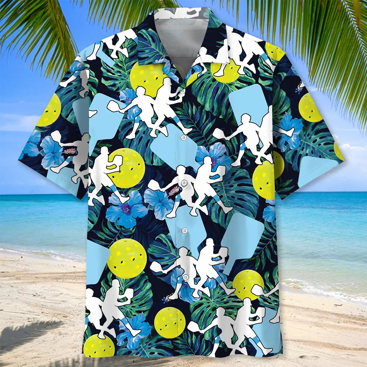 Tropical Pickleball Hawaiian Shirt For Summer Vacation, Beach Travel, And Casual Wear