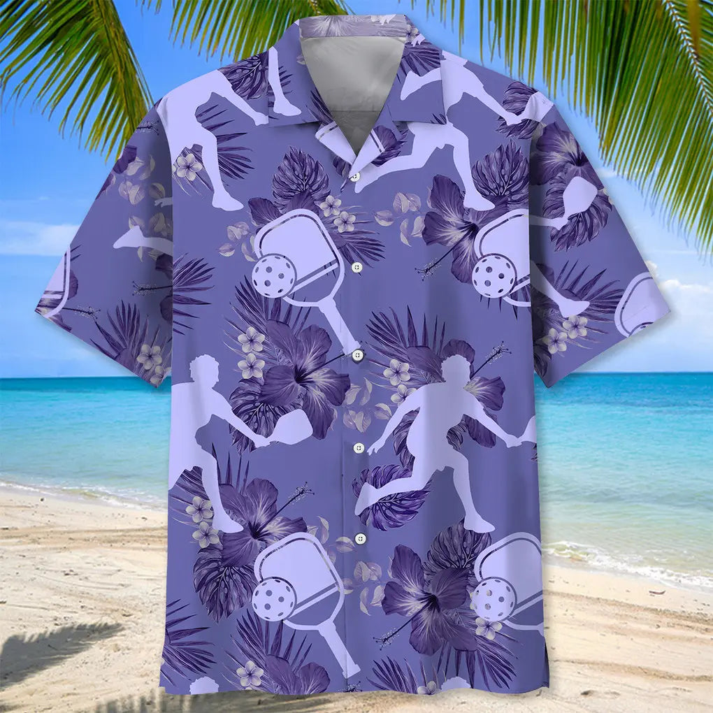 Tropical Pickleball Periwinkle Hawaiian Shirt For Tropical Holidays, Outdoor Gatherings, And Everyday Comfort