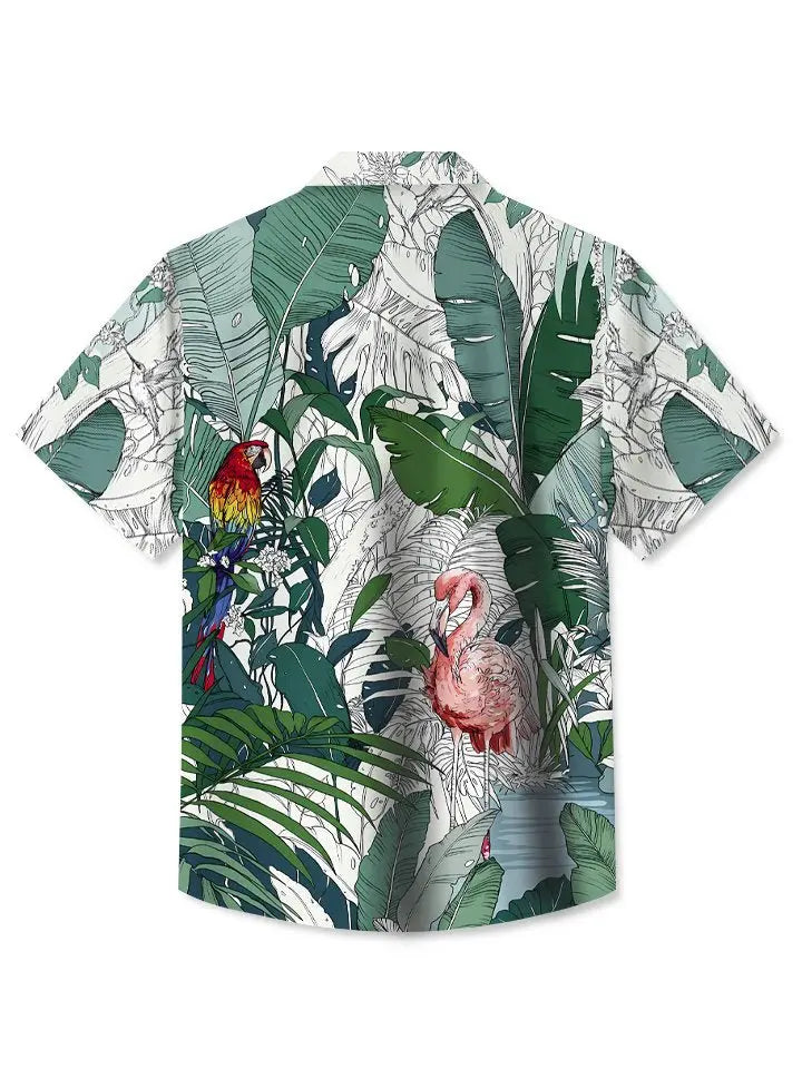 Floral Summer Plant Flamingo Vacation Hawaiian Shirt For Tropical Holidays, Outdoor Gatherings, And Everyday Comfort