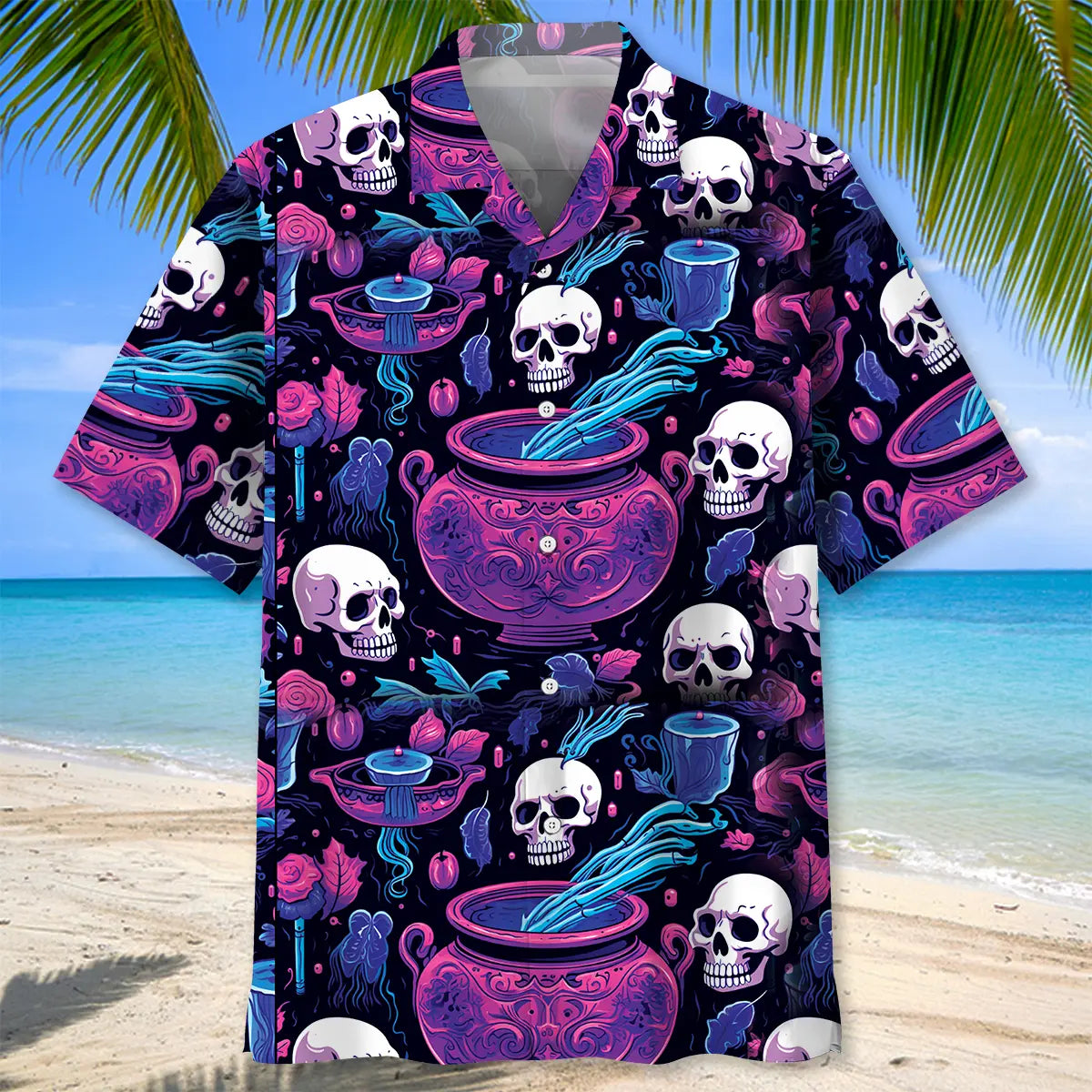 Poisoned Skull Hawaiian Shirt For Creative Adventures, Beach Travel, And Bold Warm Weather Wear