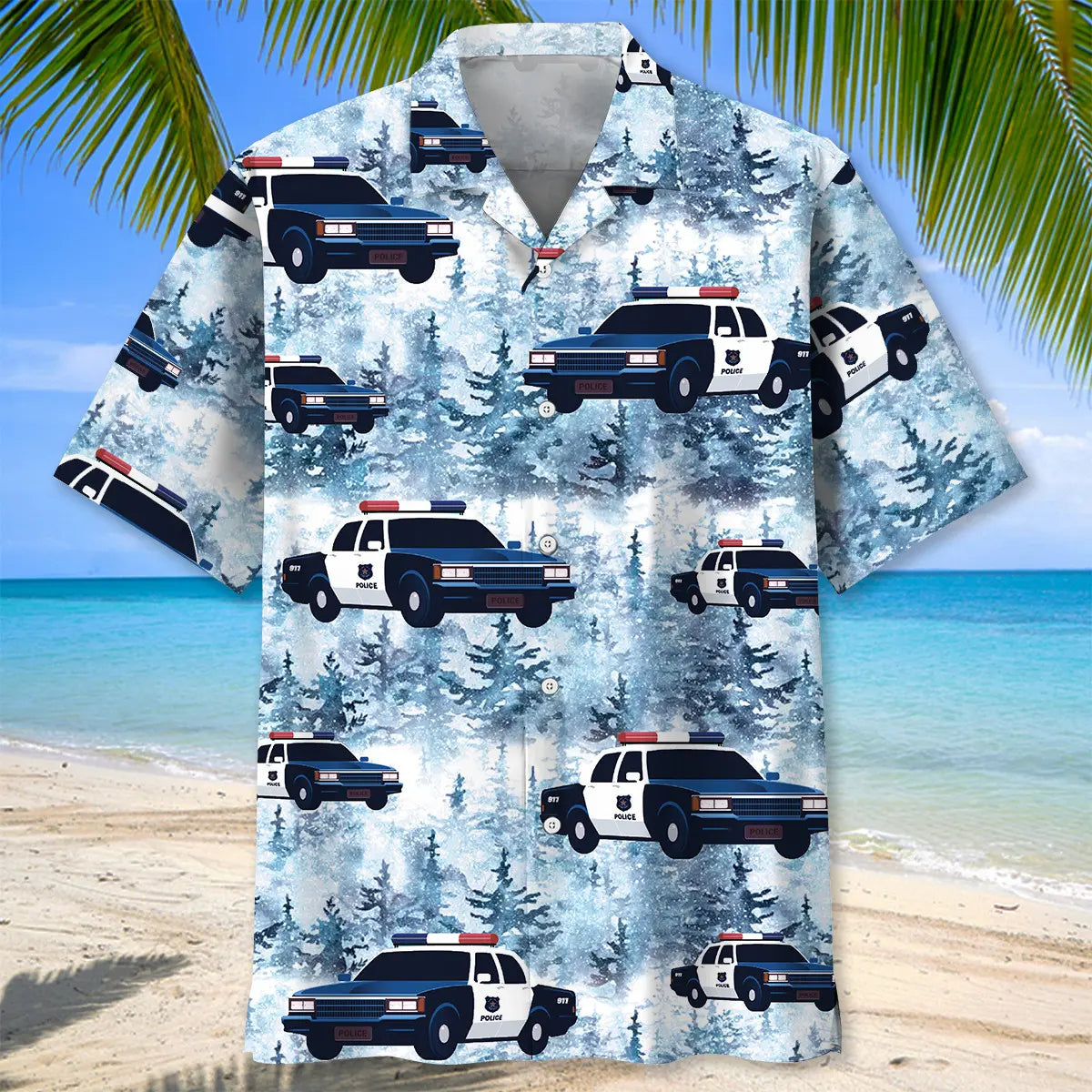 Police Car Hawaiian Shirt For Beach Party And Casual Wear