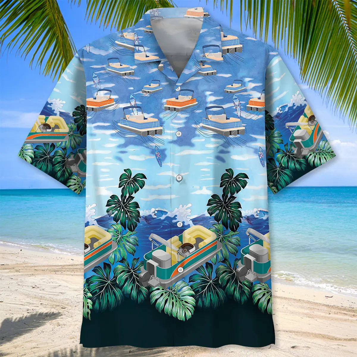 Pontoon Creative Pattern Hawaiian Shirt For Tropical Holidays, Outdoor Gatherings, And Everyday Comfort