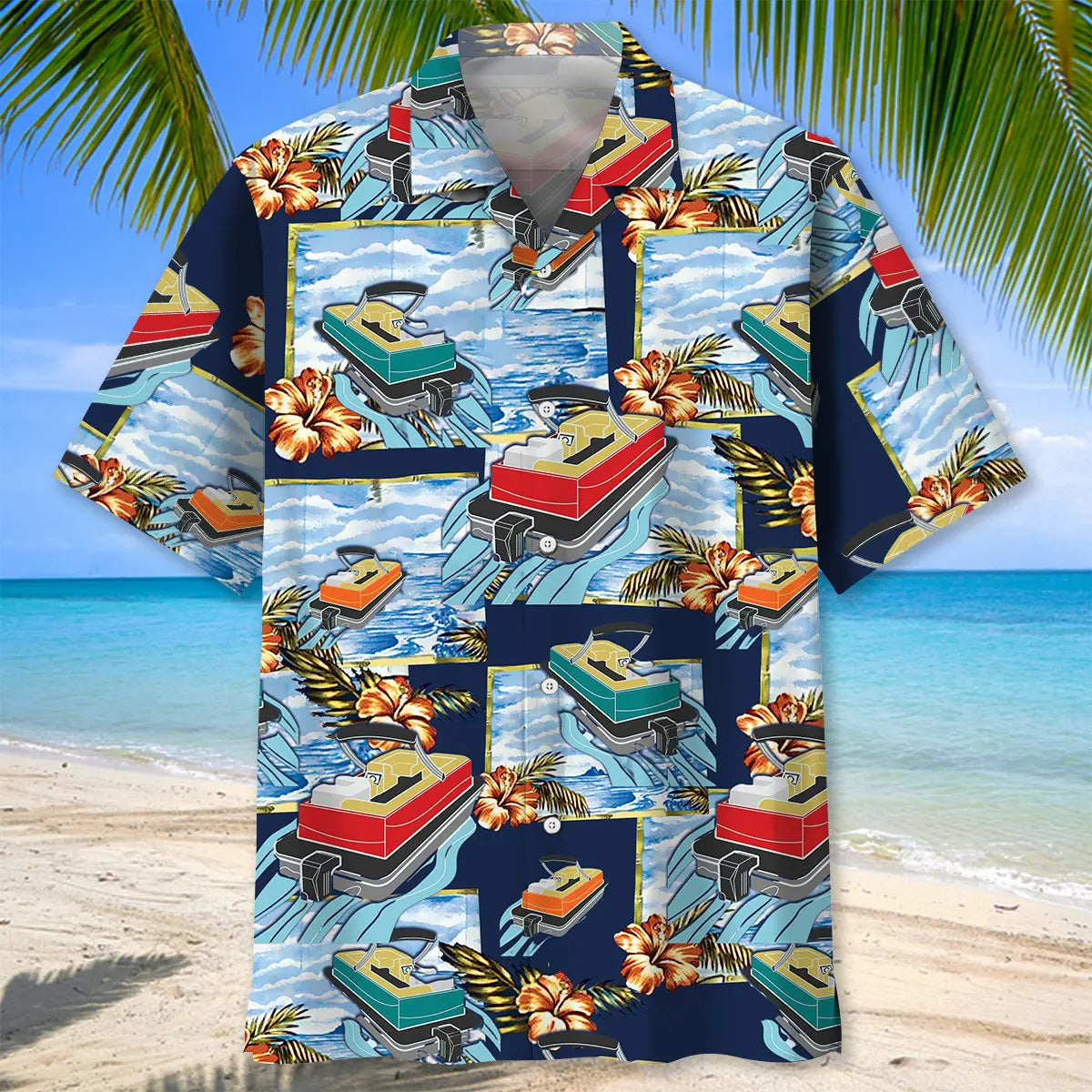 Vintage Pontoon Hawaiian Shirt For Tropical Holidays, Outdoor Gatherings, And Everyday Comfort