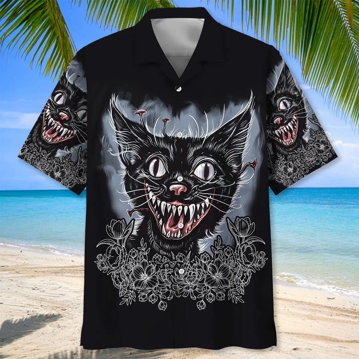 Mischievous Black Cat Hawaiian Shirt For Summer Vacation, Beach Travel, And Casual Wear