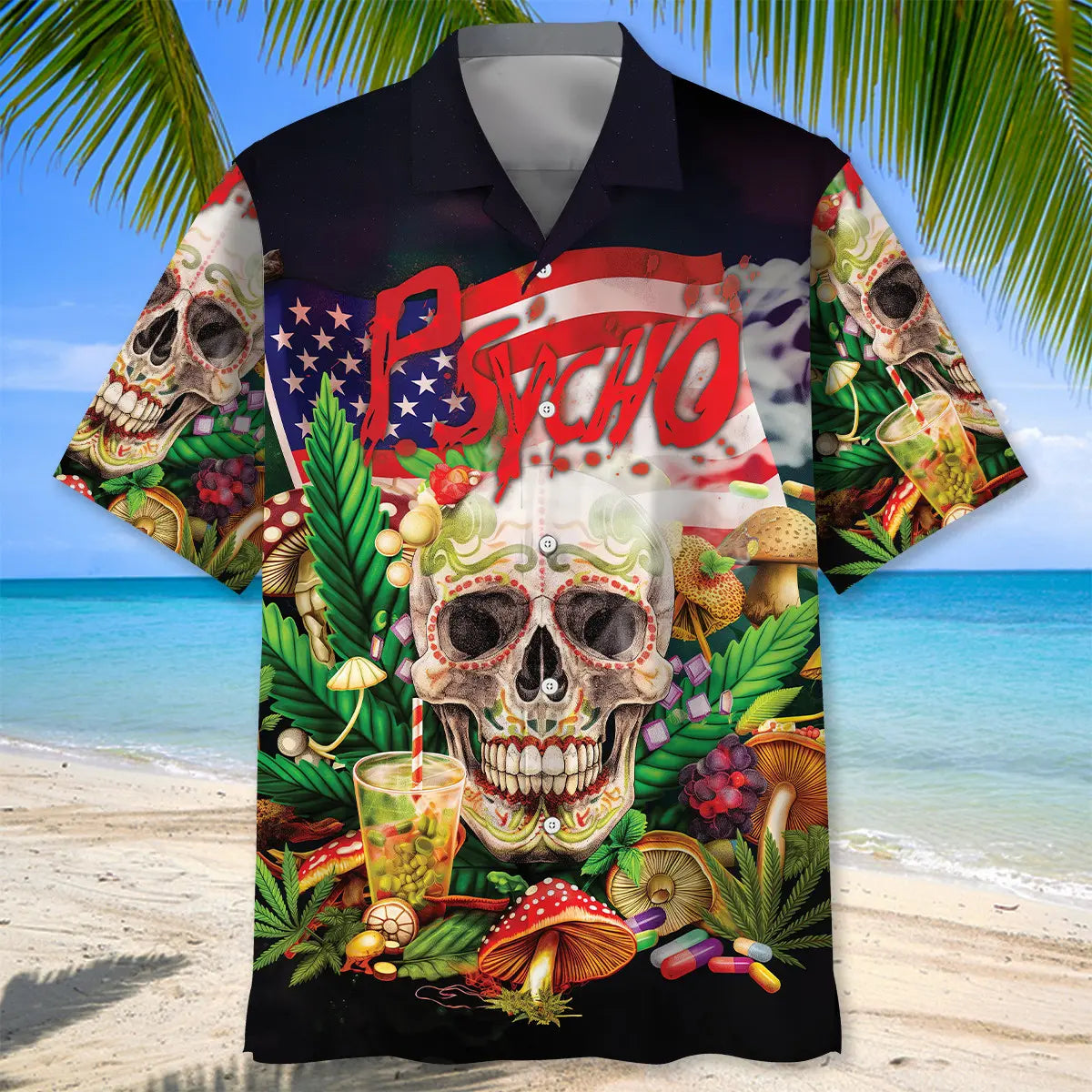 Psycho Skull Hawaiian Shirt For Coastal Travel, Casual Events, And Comfortable Summer Wear