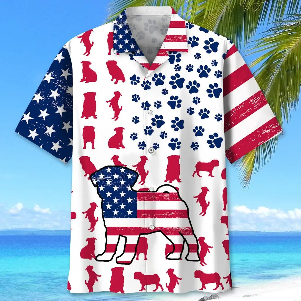 American Pug Flag Hawaiian Shirt For Coastal Travel, Casual Events, And Comfortable Summer Wear