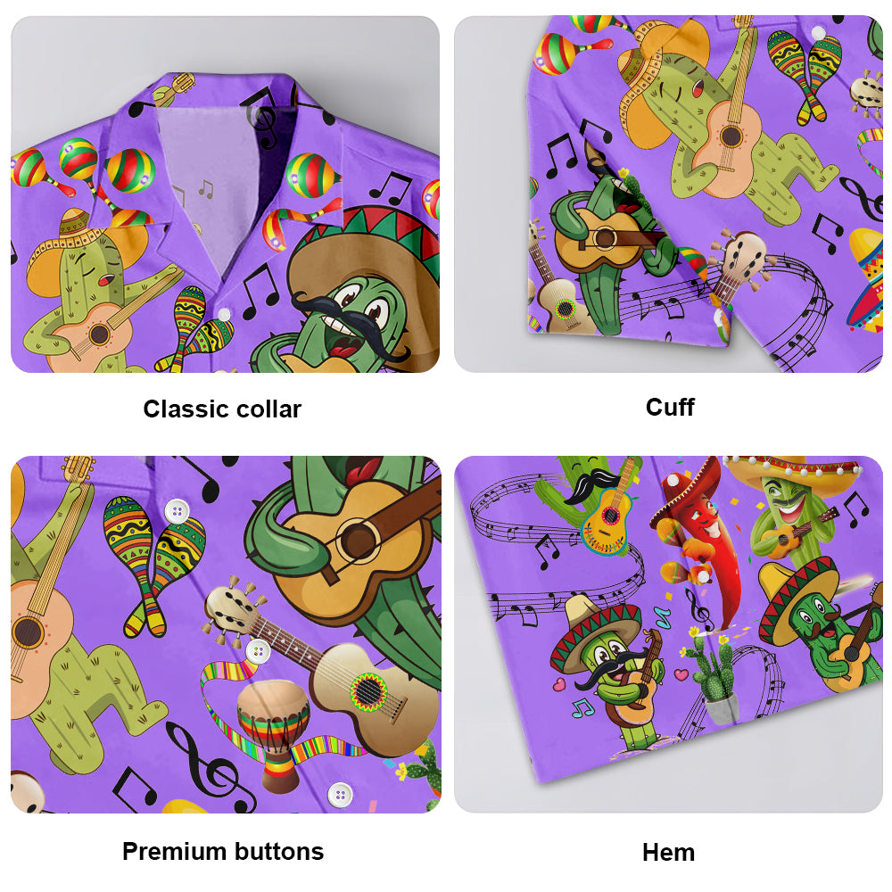 Purple Music Cactus Hawaiian Shirt Design View For Casual Summer Styling