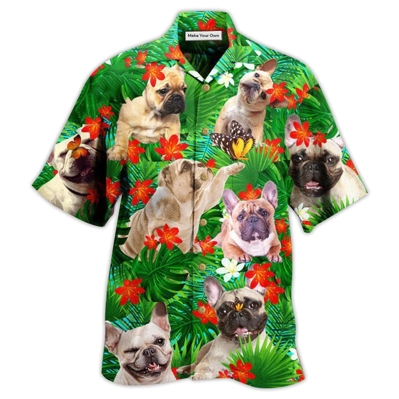 Tropical Floral French Bulldog Blooming Hawaiian Shirt Artwork View For Weekend Travel And Beach Style