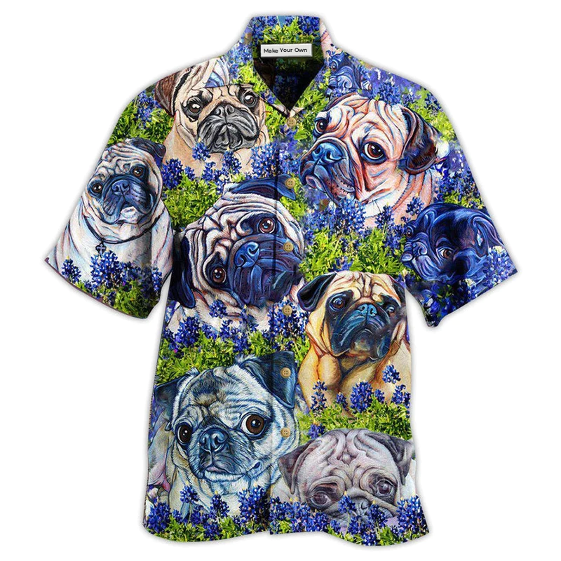 Blue Pug Beautiful Bonnet Hawaiian Shirt For Vacation Days And Relaxed Coastal Outings