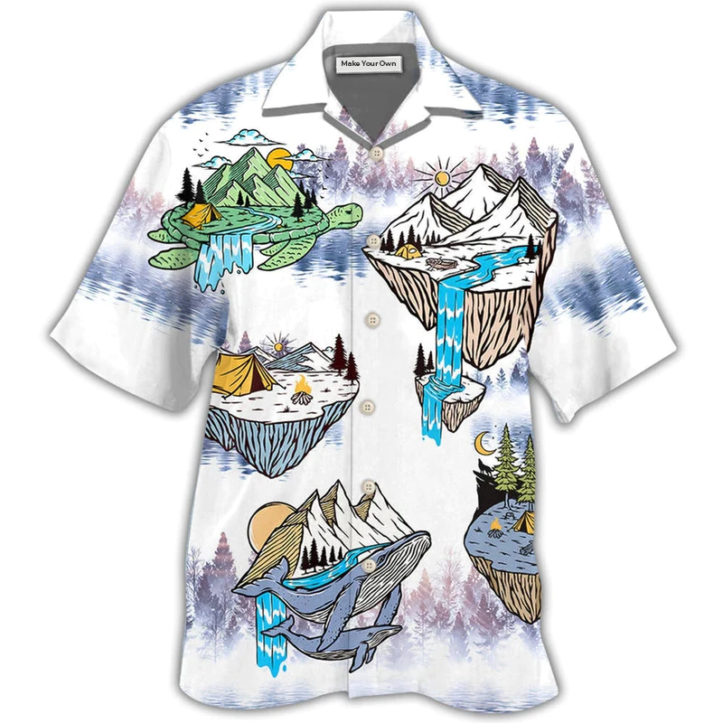 Turtle Camping Shark Hawaiian Shirt Artwork View For Coastal Escapes And Resort Style