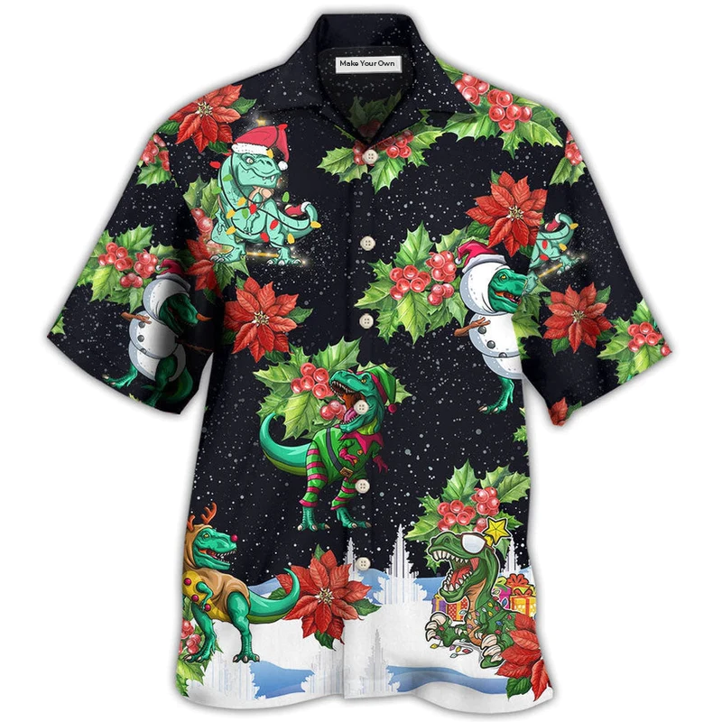 Dinosaur Bright Night Christmas Hawaiian Shirt Design View For Casual Summer Styling