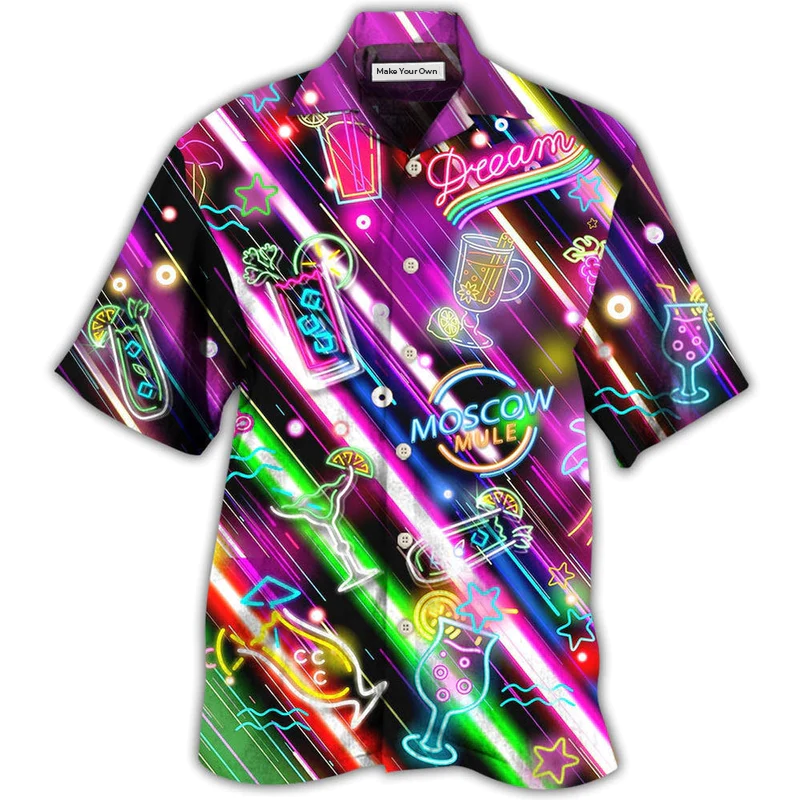 Happy Cocktail Moscow Mule Hour Stunning Hawaiian Shirt Pattern Detail For Vacation Travel And Daily Wear