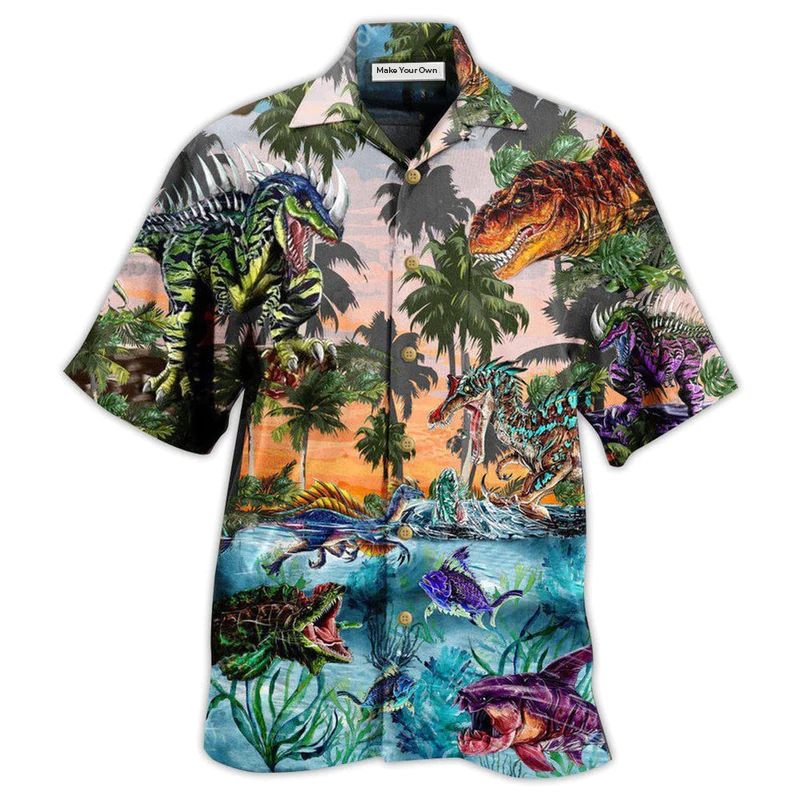 Dinosaur Developmental Story Hawaiian Shirt Design Detail For Sunny Adventures And Casual Wear