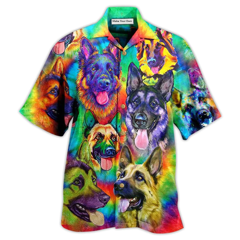 Colorful German Shepherd Dogs Summer Hawaiian Shirt For Coastal Adventures And Warm Weather Wear