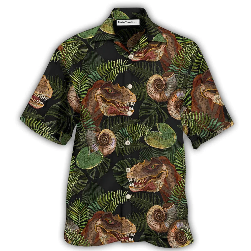 Tropical Dinosaur Leaf Hawaiian Shirt Design View For Resort Travel And Thoughtful Gifting