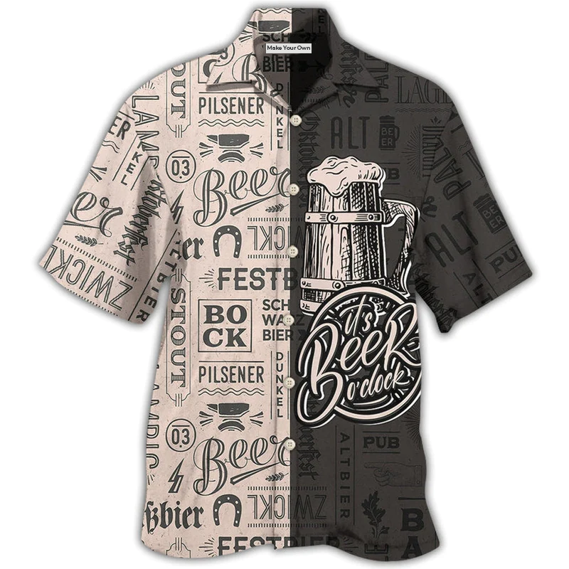 Classic Beer O'Clock Hawaiian Shirt Artwork Detail For Resort Trips And Outdoor Activities