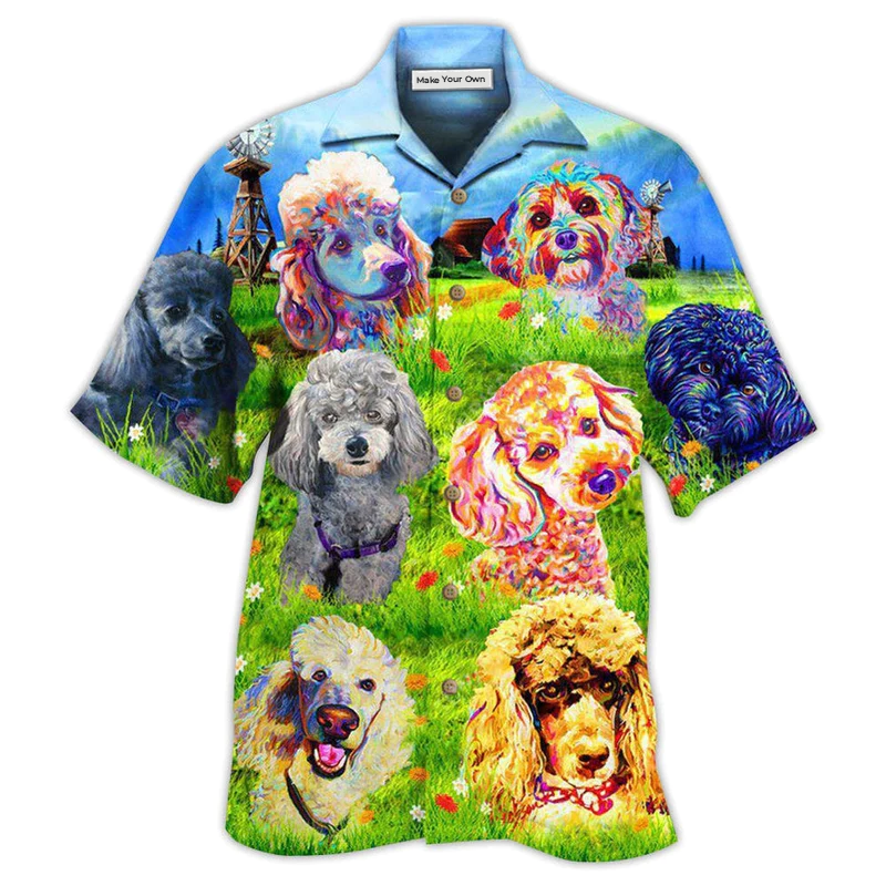 Poodle Beautiful Grass Field Hawaiian Shirt Design Detail For Beach Days And Holiday Travel