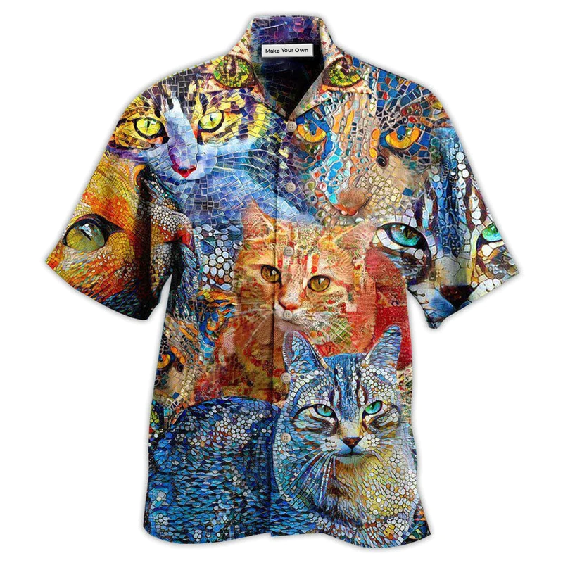 Cat Mosaic Amazing Hawaiian Shirt For Vacation Days And Relaxed Coastal Outings