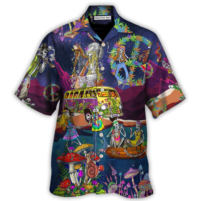 Bohemian Funny Skull Dacing Moon Night Amazing Hawaiian Shirt Design Detail For Sunny Adventures And Casual Wear