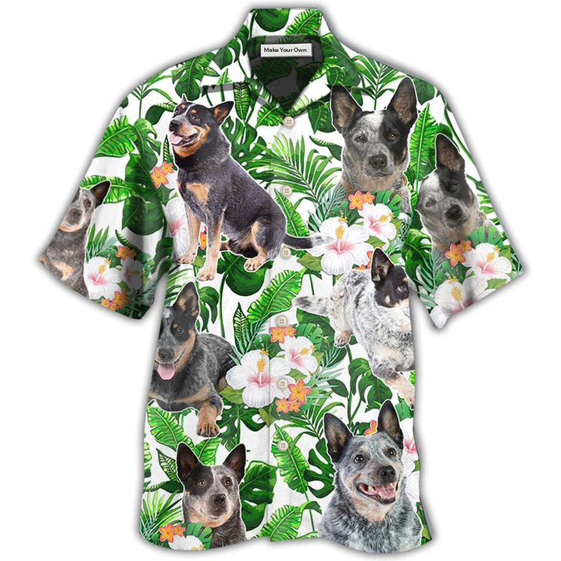 Green Tropical Dog Australian Cattle Hawaiian Shirt Pattern View For Lightweight Everyday Style
