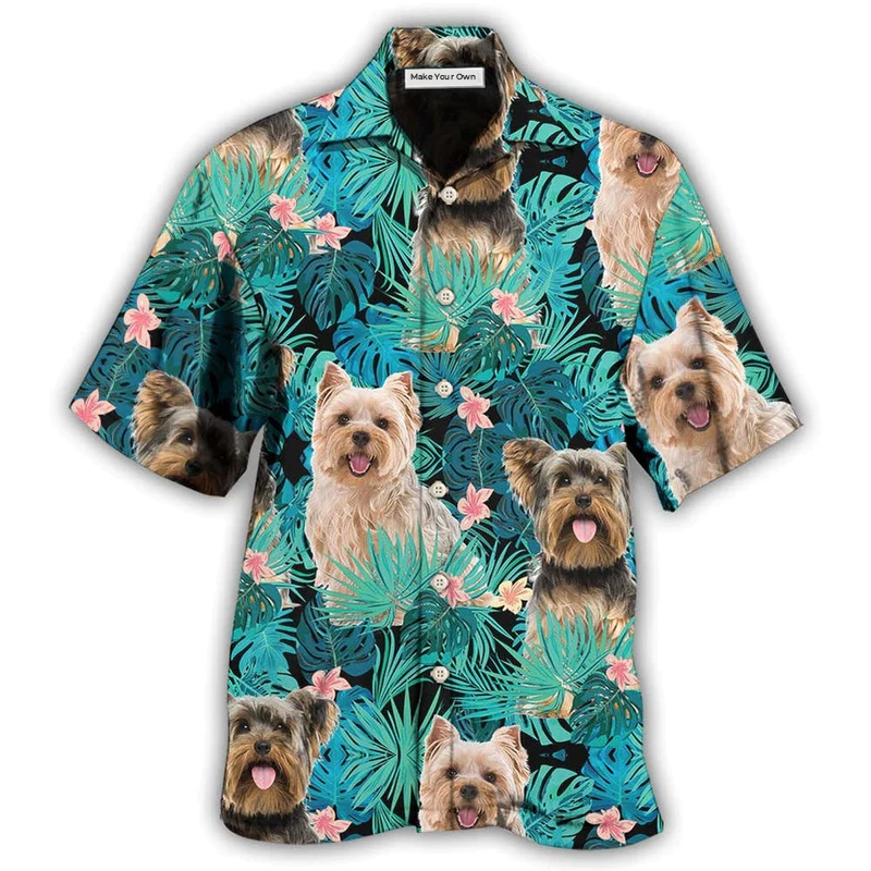 Tropical Dog Yorkshire Terrier Hawaiian Shirt Pattern View For Lightweight Everyday Style