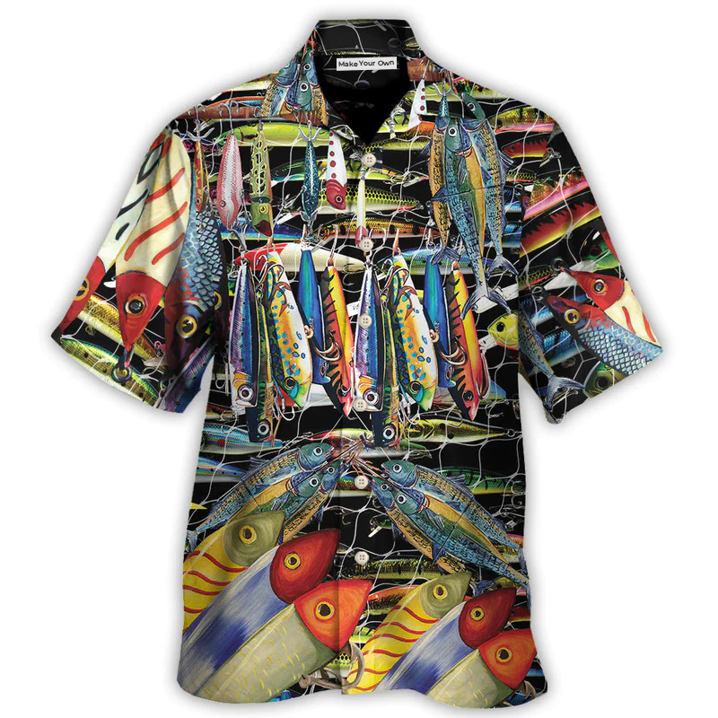 Fish Fishing Little Bait Catches Big Hawaiian Shirt Pattern Detail For Vacation Travel And Daily Wear