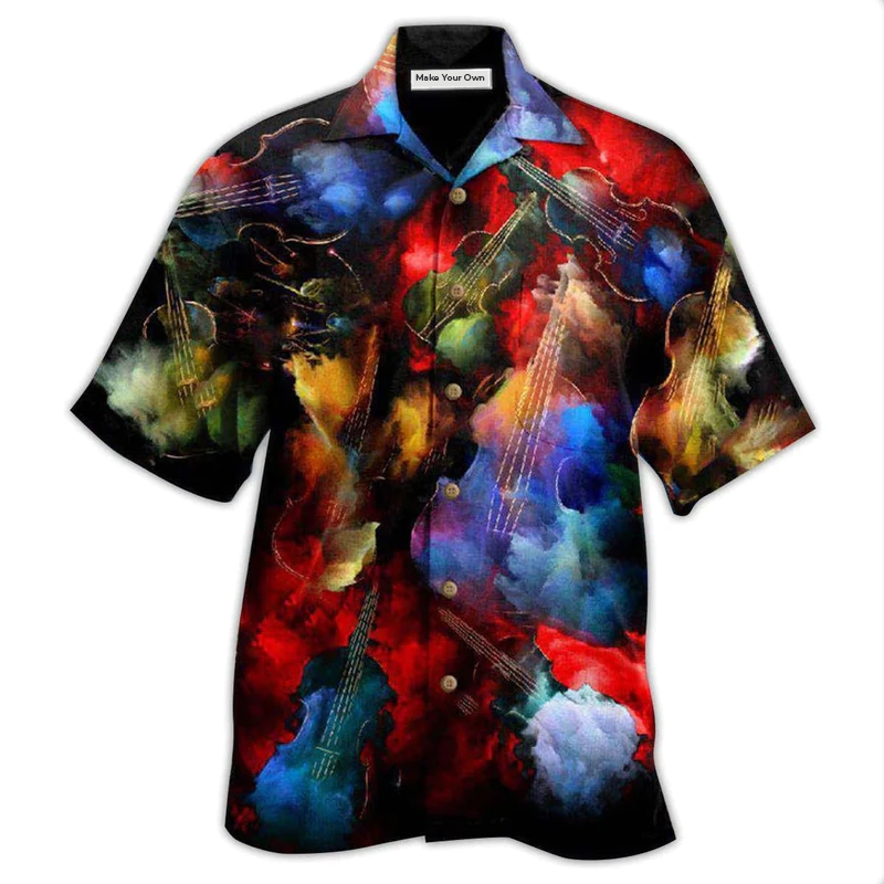 Violin Music Happiness Practiced Hawaiian Shirt Pattern Detail For Vacation Travel And Daily Wear