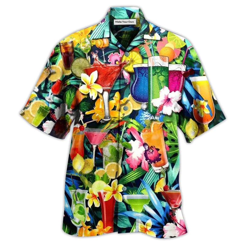 Floral Cocktail Hawaiian Shirt For Coastal Adventures And Warm Weather Wear