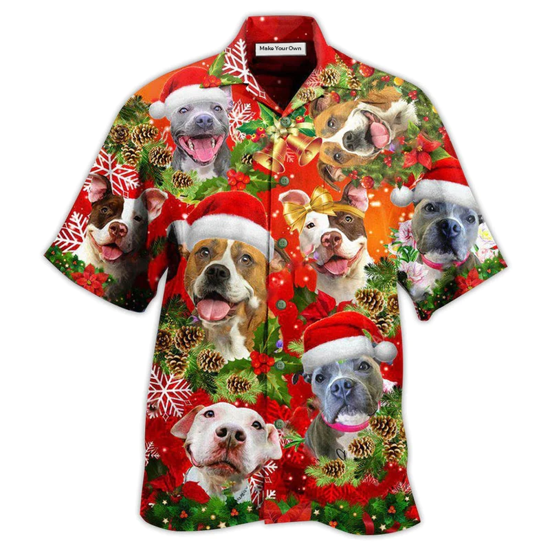 Pitbull Christmas Dogs Family Hawaiian Shirt For Coastal Adventures And Warm Weather Wear