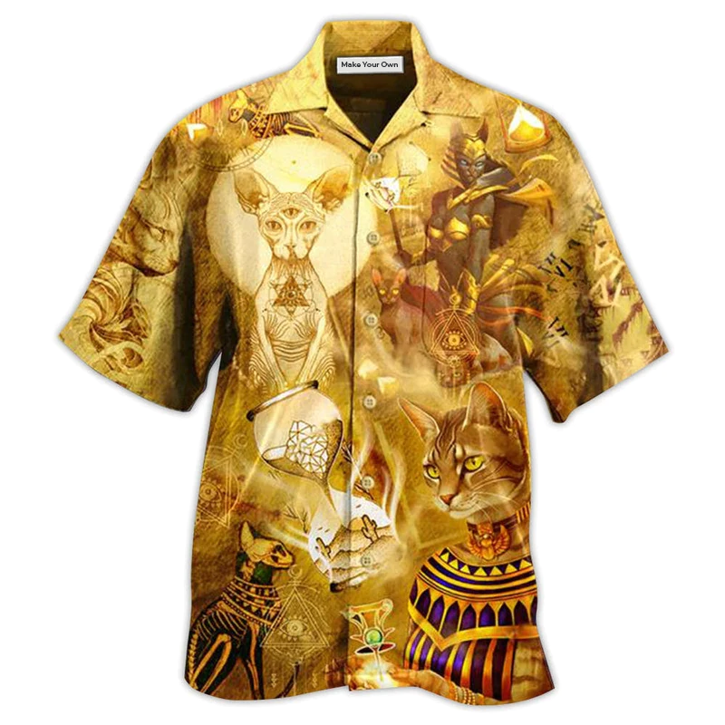 Ancient Cat Egypt Hawaiian Shirt Artwork Detail For Resort Trips And Outdoor Activities