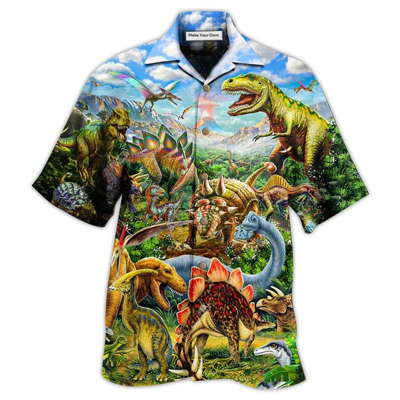 Blue Dinosaur Rawrsome Sky Hawaiian Shirt For Vacation Days And Relaxed Coastal Outings
