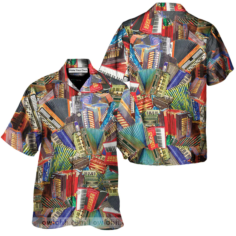 Accordion Hawaiian Shirt For Resort Travel Summer Outings And Casual Gatherings