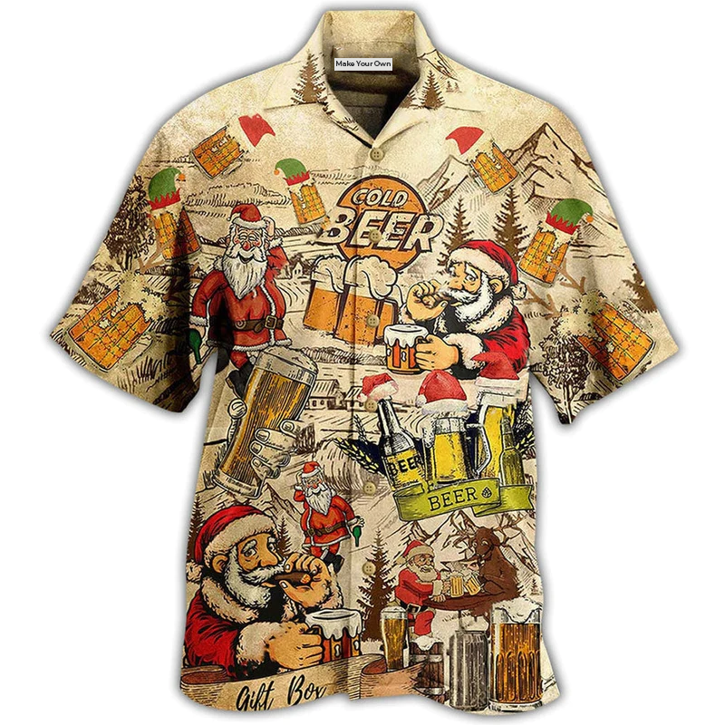 Festive Beer Christmas Hawaiian Shirt For Coastal Adventures And Warm Weather Wear