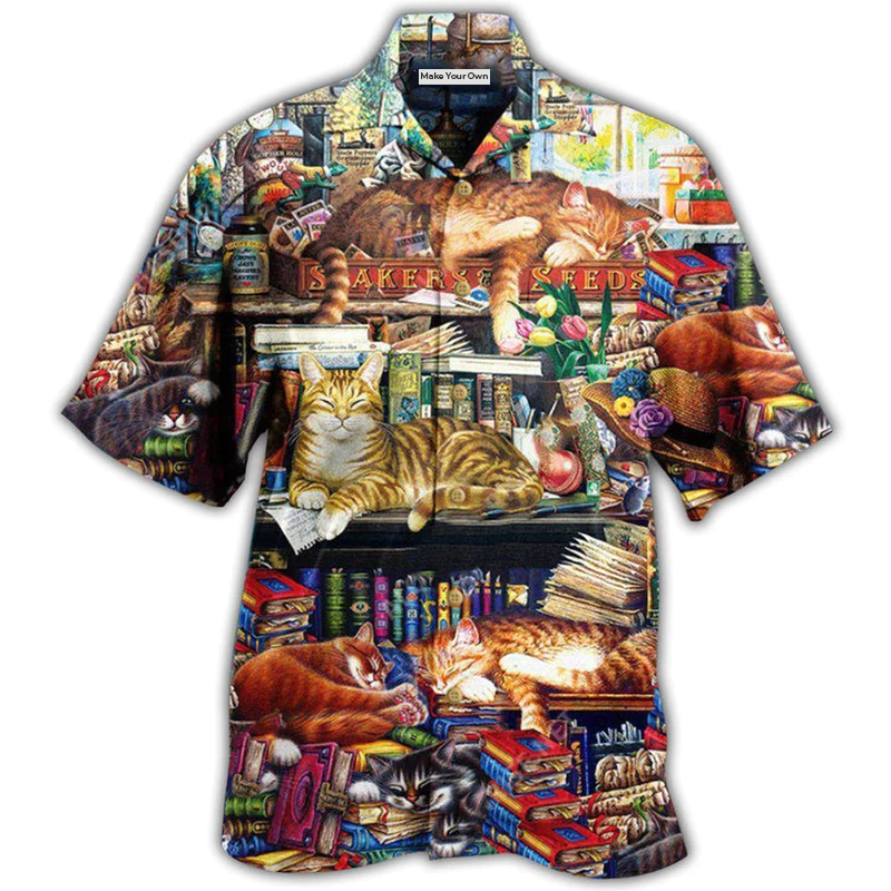 Cat Book Happiness Good Sleeping Hawaiian Shirt For Resort Getaways And Comfortable Summer Activities