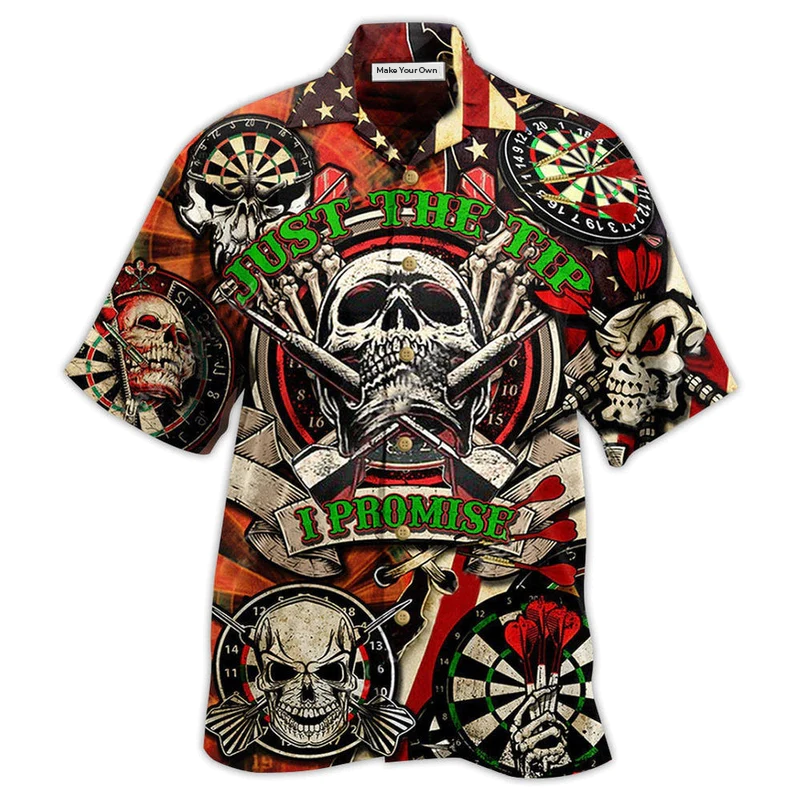 Darts Tip Promise Skull Hawaiian Shirt Artwork Detail For Tropical Trips And Casual Outings
