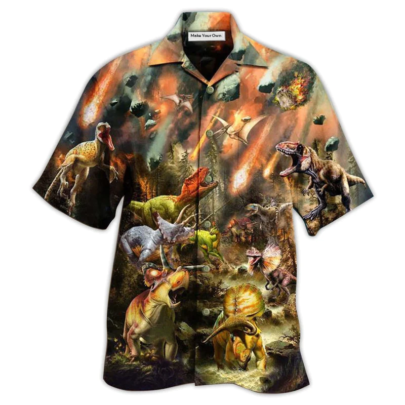 Dinosaur Disastrous War Hawaiian Shirt Design View For Casual Summer Styling