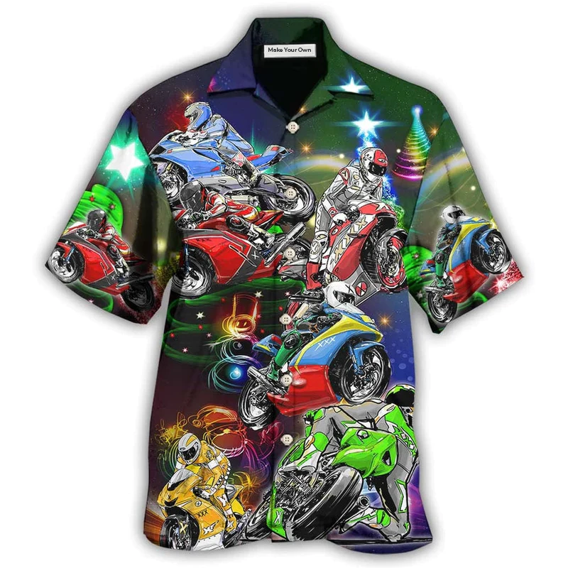 Motorcycle Amazing Christmas Hawaiian Shirt Pattern Detail For Vacation Travel And Daily Wear