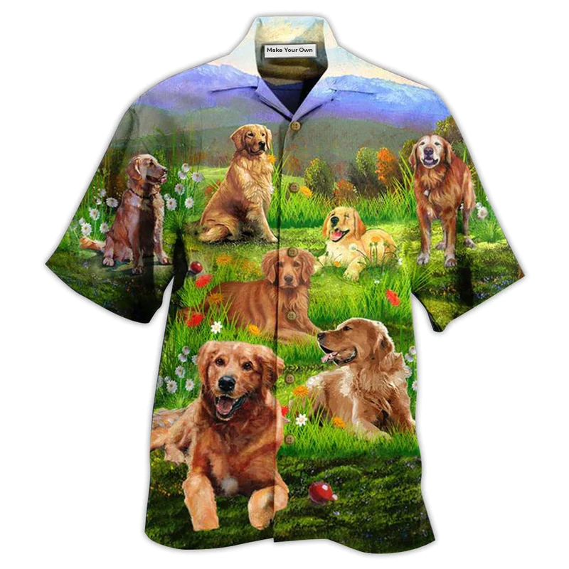 Golden Retriever Play Beautiful Grass Hawaiian Shirt For Beach Parties And Weekend Getaways