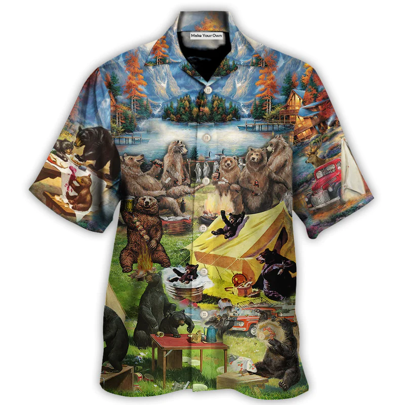 Camping Worst Case Scenario Bears Eat Hawaiian Shirt Design Detail For Sunny Adventures And Casual Wear