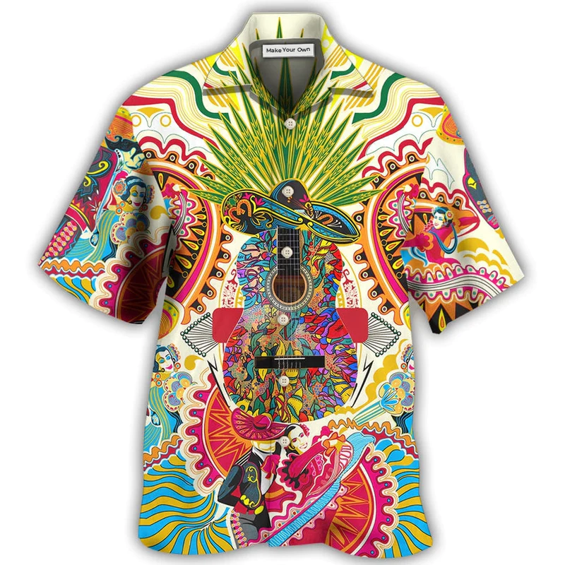 Bohemian Guitar Peace Hawaiian Shirt For Beach Parties And Weekend Getaways