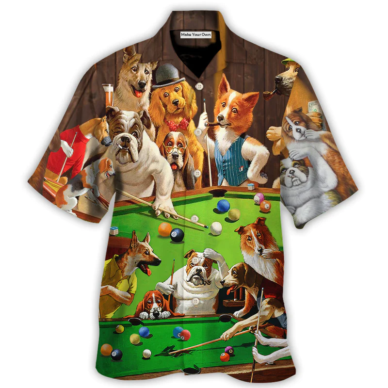 Billiard Dogs Playing Pool Hawaiian Shirt For Active Summer Travel, Beach Days, And Casual Outdoor Wear