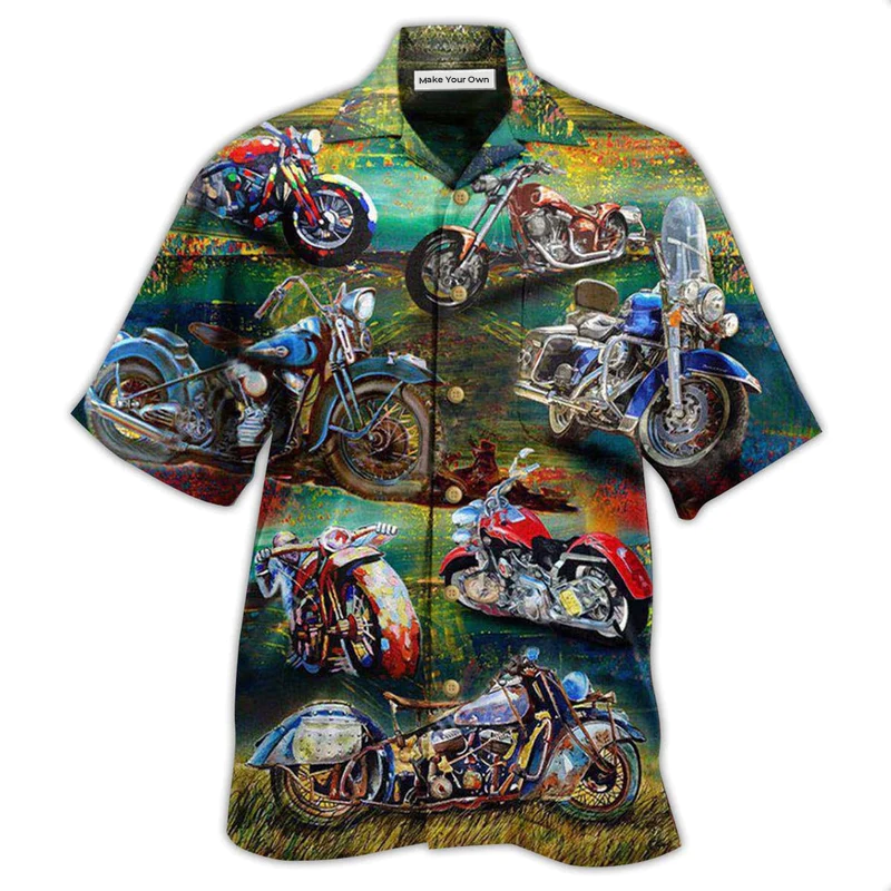 Happy Motorcycle Freedom Full Tank Road Hawaiian Shirt Pattern Detail For Vacation Travel And Daily Wear