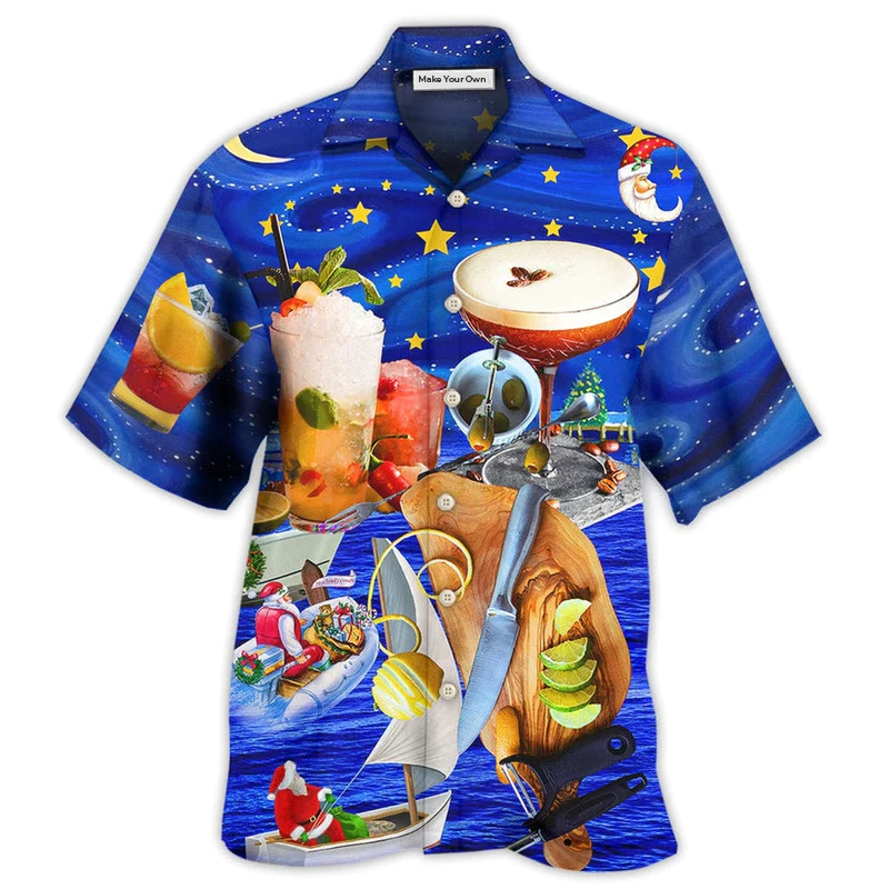 Festive Cocktail Christmas Sky Hawaiian Shirt For Summer Vacation And Beach Travel