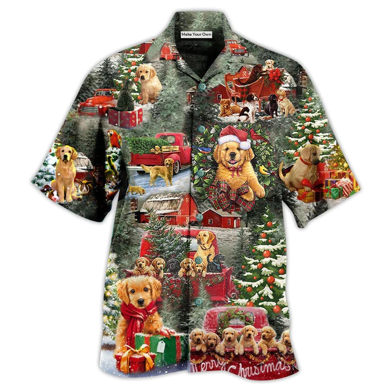 Beagle Dogs Christmas Hawaiian Shirt Artwork Detail For Resort Trips And Outdoor Activities
