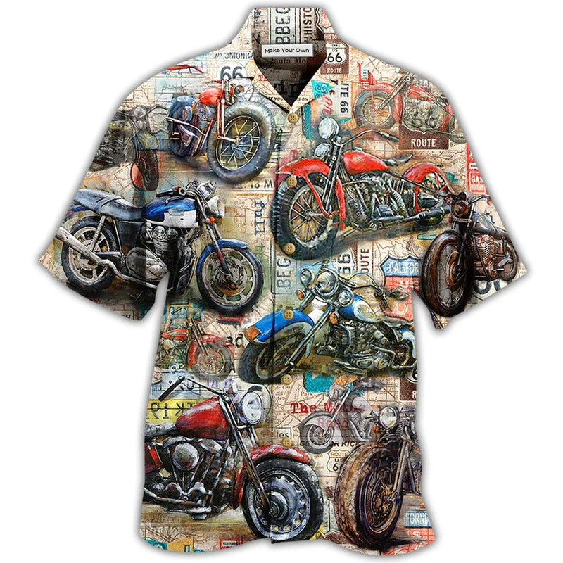 Vintage Motorcycle Hawaiian Shirt Artwork Detail For Resort Trips And Outdoor Activities