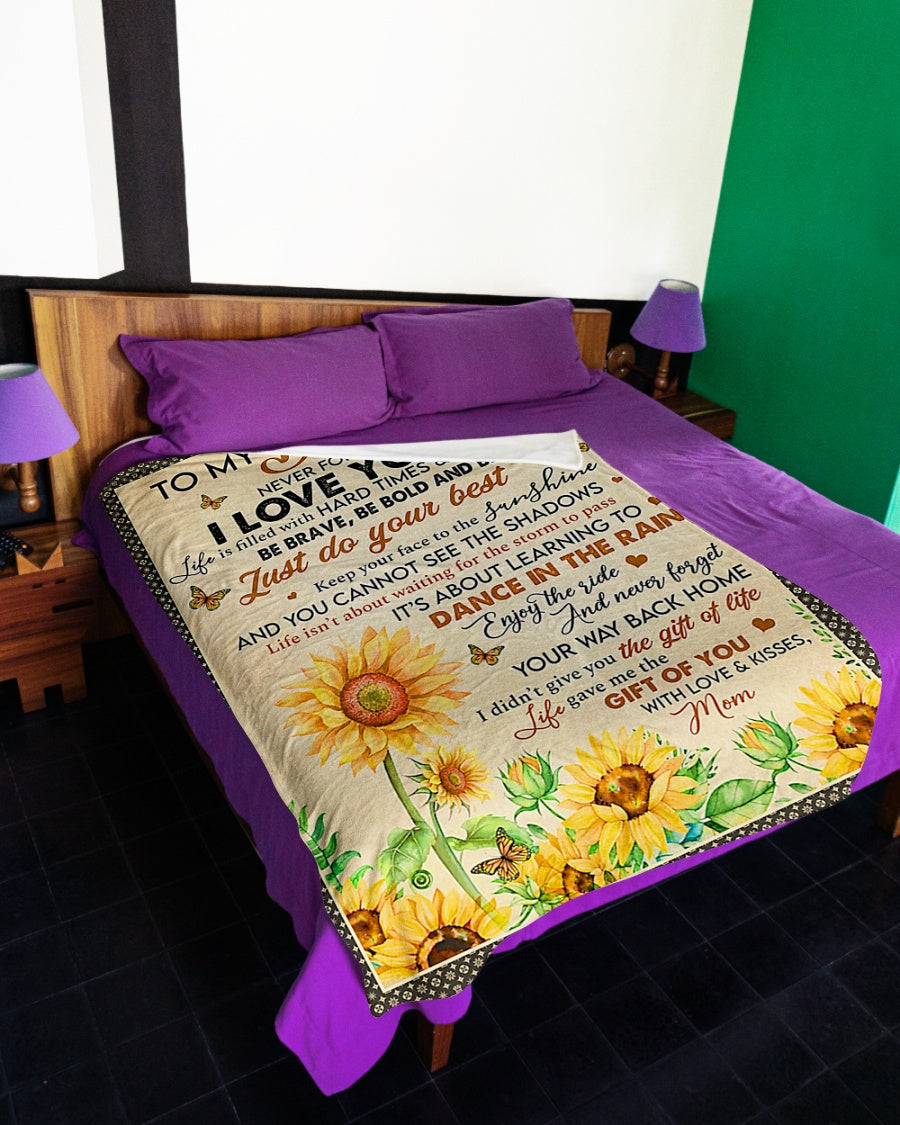 Sunflower I Love You Daughter Gift Flannel Blanket For Cozy Bedroom Sofa Decor